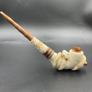 Hand Carved Snake Pipe – Tribal Ceremonial Pipe with Realistic Serpent Wrap – Unique Shamanic Gift