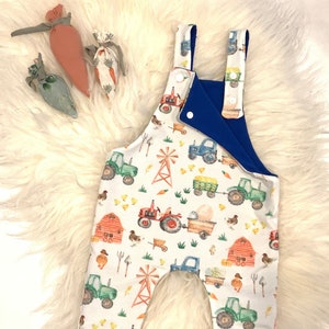 Easter Tractor Overall Romper, Cute Easter outfit, Easter in Farm Romper, Two sided Overall