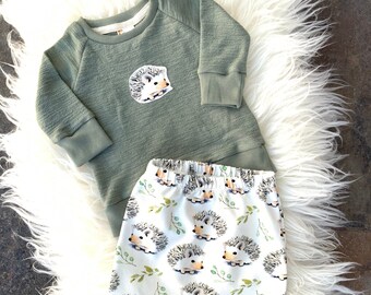Hedgehog legging take home outfit hello I\u2019m new here custom onesie short gown drool bib knot hat