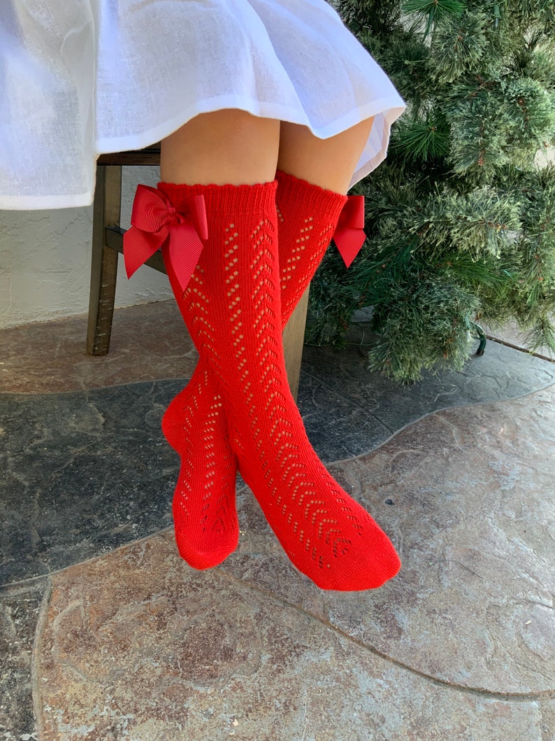 Red Crochet Knee High Socks Girls Summer Socks Stylish Etsy