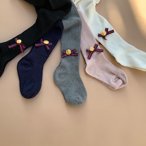 Meisjes katoenen panty&#39;s, strikgebreide panty&#39;s voor meisjes en baby/zwart, marineblauw, grijs, roze, crème, witte panty&#39;s/herfstgebreide panty&#39;s met strik
