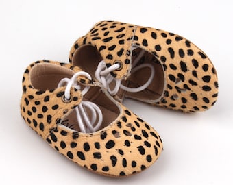 Cheetah Lace-Up Mary Jane Soft Sole toddler shoes, Soft Sole Mary Janes shoes, Baby dress shoe, Customized Baby shoes