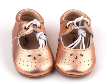 Rose Gold Lace-Up Mary Jane Soft Sole toddler shoes, Soft Sole Mary Janes shoes, Baby dress shoe, Customized Baby shoes