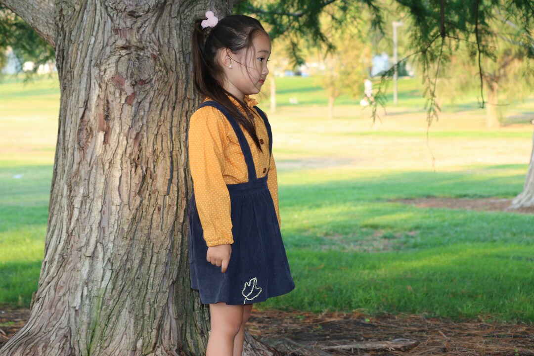 Dark Grey Blue Corduroy Suspender Skirt, Fall Skirt, Cute Toddler