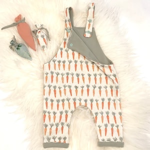 Easter Overall Romper, Cute Easter outfit, Carrot Romper, Two sided Overall, Easter outfit set, Organic cotton outfit