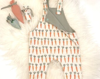 Easter Overall Romper, Cute Easter outfit, Carrot Romper, Two sided Overall, Easter outfit set, Organic cotton outfit