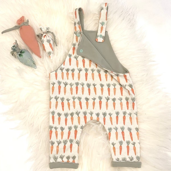 Easter Overall Romper, Cute Easter outfit, Carrot Romper, Two sided Overall, Easter outfit set, Organic cotton outfit