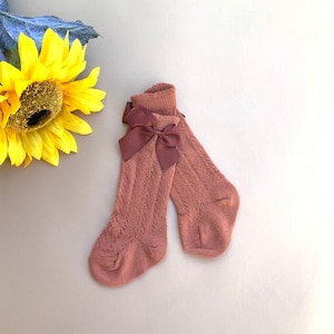 Rost kniehohe Socken, Stylische Socken mit Schleife, Baumwollsocken