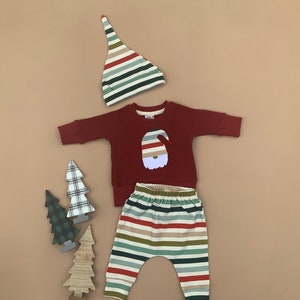 Striped Christmas outfit for kids, Organic Christmas Kids outfit, Baby shower Gift, Striped, Gnome Christmas kids outfit