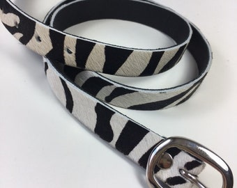 Genuine Zebra Printed Italian Hair-On Hide Ladies Belt  Made in London Outstanding Leather Quality Exceptional Value