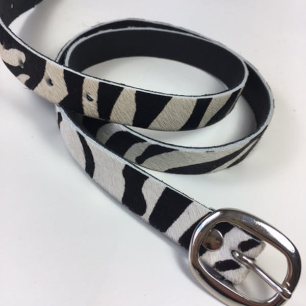 Genuine Zebra Printed Italian Hair-On Hide Ladies Belt  Made in London Outstanding Leather Quality Exceptional Value