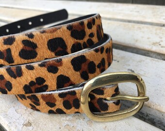 Leopard Print Hair-on Hide Belt, Italian Leather, Made in  display picture 3