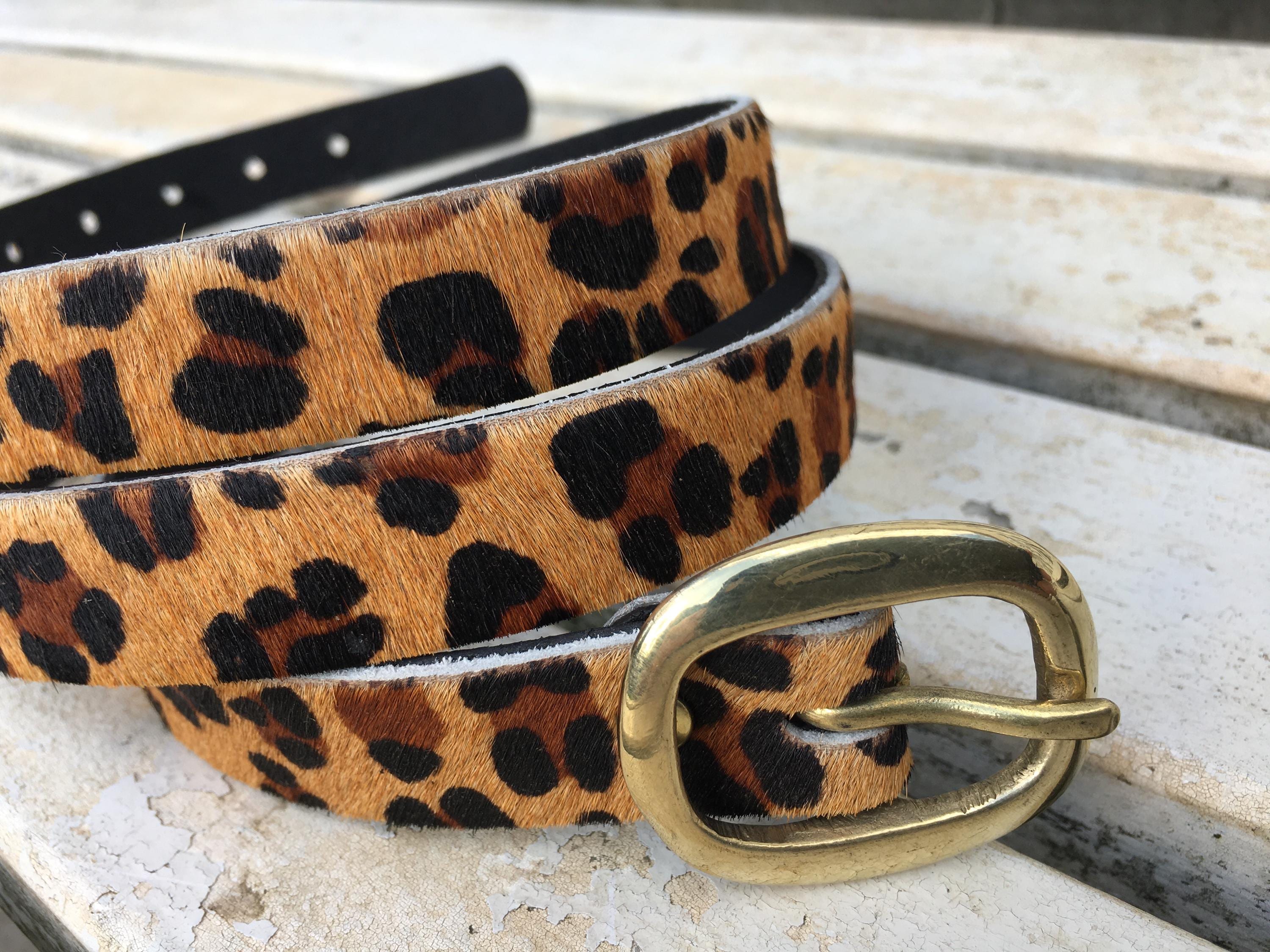 Leopard Print Hair-on Hide Belt, Italian Leather, Made in London
