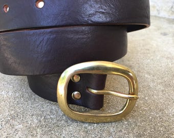 Dark Brown Leather Belt: Italian Full Grain Leather, Solid Brass Buckle