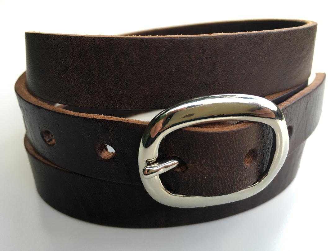 Genuine Leather Ladies Skinny Belt in Brown Italian Bridle | Etsy UK