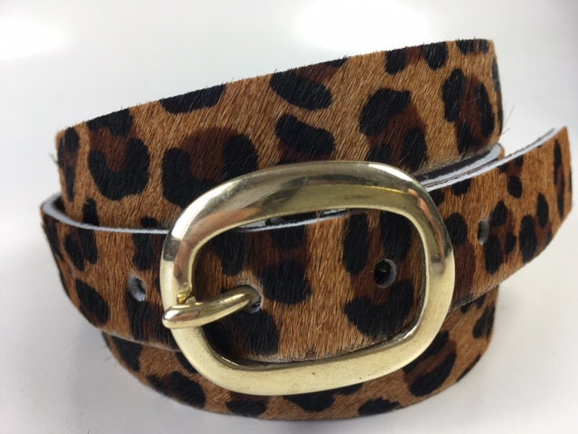 Leopard Print Hair-on Hide Belt, Italian Leather, Made in  display picture 1
