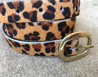 Leopard Print Hair-on Hide Belt, Italian Leather, Made in  display picture 2