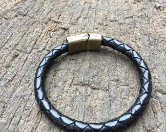 Bracciale Uomo In Pelle Nera Regolabile - Eleonora Gioielli - Stile Intrecciato - Foto 3