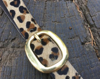 Leopard Print Hair-on Hide Belt, Italian Leather, Made in London