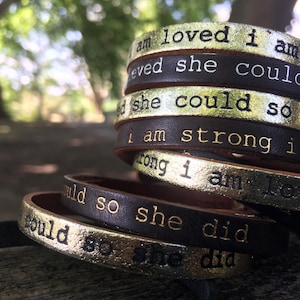 Hand Stamped Leather Affirmation Bracelet, Italian Cowhide, London Made
