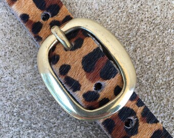 Leopard Print Hair-on Hide Belt, Italian Leather, Made in  display picture 3