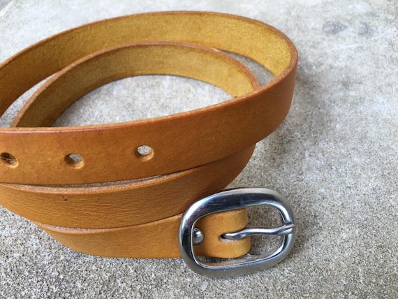Tangerine Yellow Leather Belt, Italian Cowhide Skinny Belt
