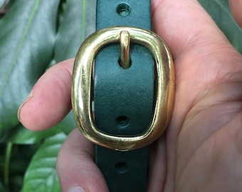 Cinturón de cuero verde: piel de vaca italiana, cinturón fino curtido vegetal