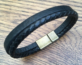Genuine Leather Bracelet for Men: Rustic Braided Double Strand