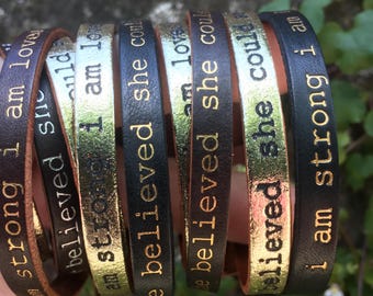 Motivational Leather Bracelet: 'She Believed She Could', Inspirational Jewelry Gift