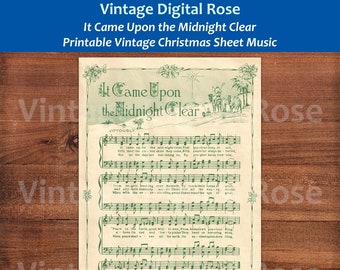 It Came Upon the Midnight Clear Printable Vintage Christmas Hymn Carol Sheet Music Green Illustration