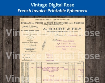 Vintage French Invoice Dated 1932 Printable Ephemera