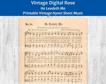 He Leadeth Me Printable Vintage Hymn Sheet Music