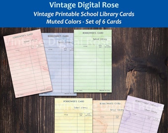 Vintage Printable School Library Cards Muted Pastel Colors Digital Collage Sheet JPG Format