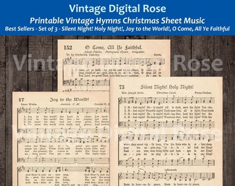 Printable Vintage Christmas Hymns Set of 3 Sheet Music Top Christmas Carols - Silent Night, Joy to the World, O Come, All Ye Faithful