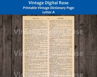 Letter A Vintage Printable Dictionary Page