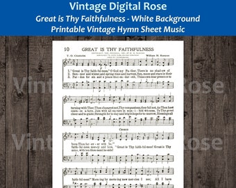 Great is Thy Faithfulness White Background Printable Vintage Hymn Sheet Music