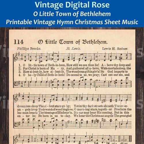 O Little Town of Bethlehem Printable Vintage Christmas Hymn Etsy
