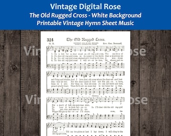 The Old Rugged Cross White Background Printable Vintage Hymn Sheet Music