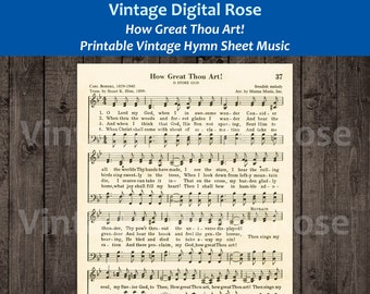 How Great Thou Art Printable Vintage Hymn Sheet Music