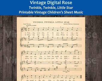 Twinkle Twinkle Little Star Printable Vintage Children's Song Sheet Music