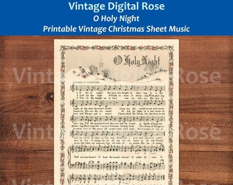 O Holy Night Printable Vintage Christmas Hymn Carol Sheet Music Color Illustration