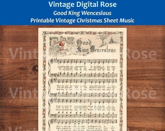 Good King Wenceslas Printable Vintage Popular Christmas Carol Sheet Music Color Illustration