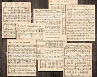 Printable Vintage Christmas Hymn Carol Sheet Music Best Sellers Top Christmas Songs Set of 8 - Set #1