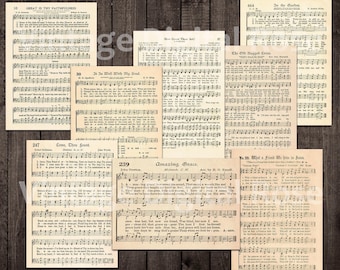 Printable Vintage Hymn Sheet Music Best Sellers Set 2 Top Songs Set of 8 ATC Size Artist Trading Card Journal Scrapbook