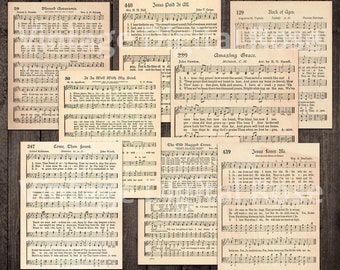 Printable Vintage Hymns Set of 8 Sheet Music Best Sellers Top Songs - Set #1