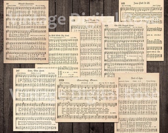 Printable Vintage Hymn Sheet Music Best Sellers Top Songs Set of 8 ATC Size Artist Trading Card Journal Scrapbook