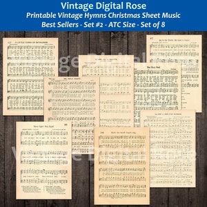 Do druku Vintage Christmas Hymn Carol Nuty Piosenki Najlepiej Sprzedające Się Zestaw #2 Zestaw 8 ATC Rozmiar Artysta Handlu Karty Dziennik Scrapbook