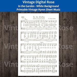 In the Garden White Background Printable Vintage Hymn Sheet Music