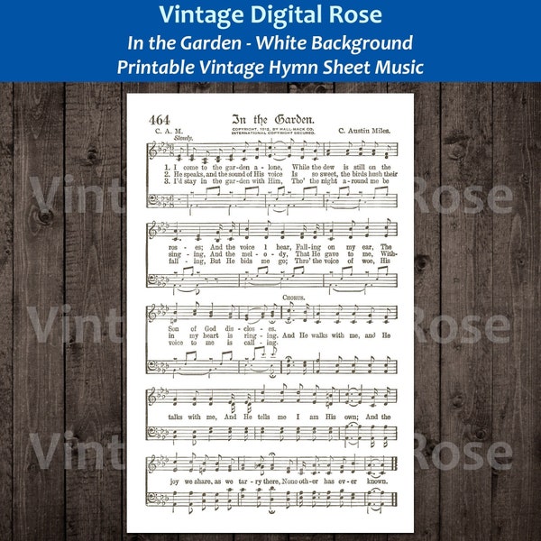 In the Garden White Background Printable Vintage Hymn Sheet Music
