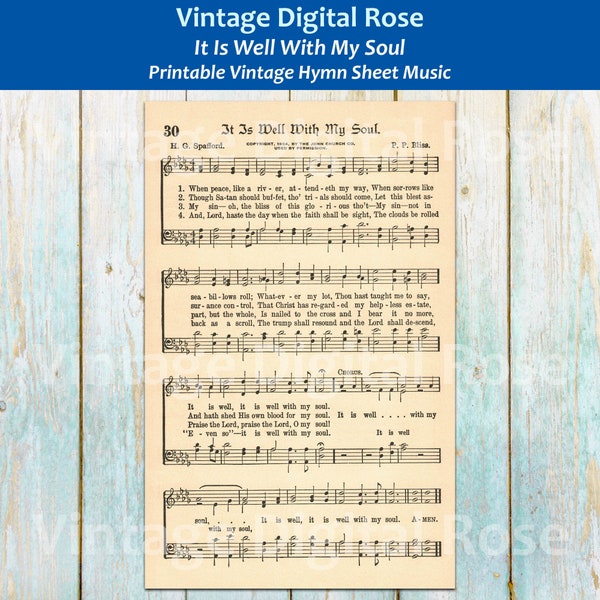 It Is Well With My Soul Printable Vintage Hymn Sheet Music